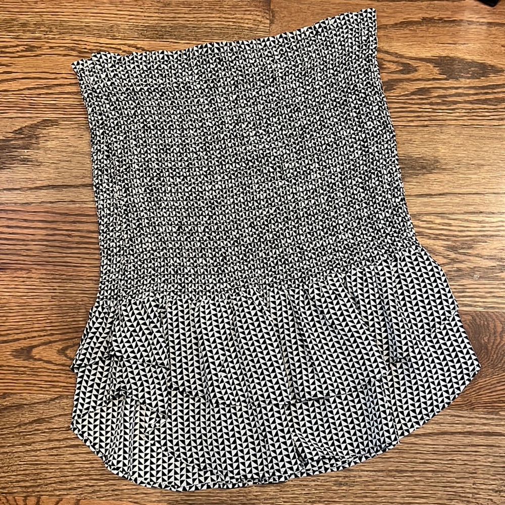Madewell Black and White Smocked Strapless Top